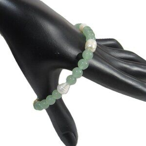 JADE + PEARL PLUS SIZE STRETCH BRACELET 9" TO 9.5"
